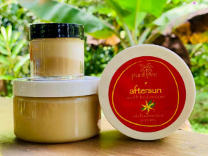Aftersun cream from pure tree natural body products by Up in the Hill Chocolate farm and Eco Lodge in Bocas del Toro, Panama.