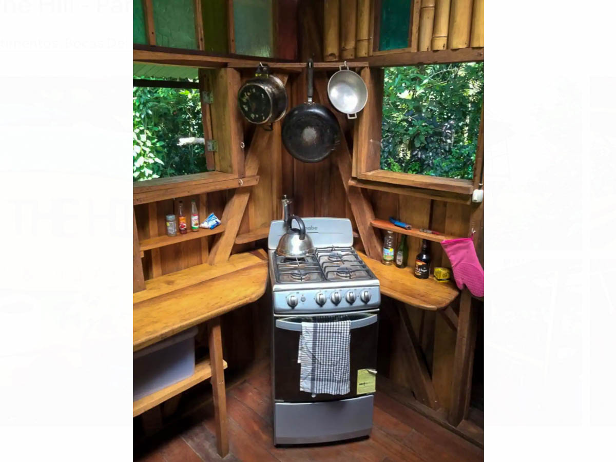 The kitchen stove of the Pantai Cabin at Up in the Hill Eco Lodge.